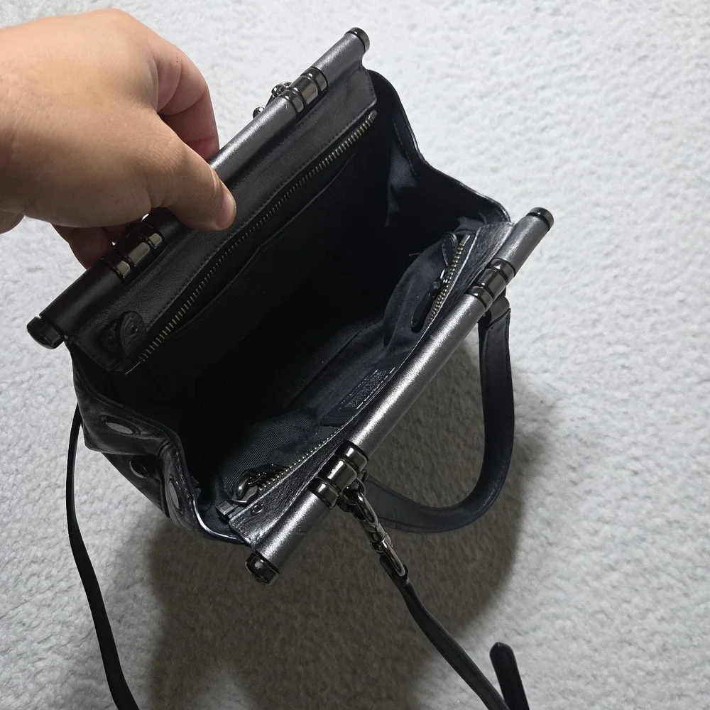 COACH F1857 Crossgrain Metallic Leather Mini Bennett Satchel Metallic Gunmetal